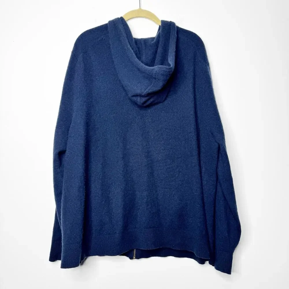 Lands End 100% Cashmere Zip Hoodie Sweater Blue Womens XXL - Picture 4 of 6